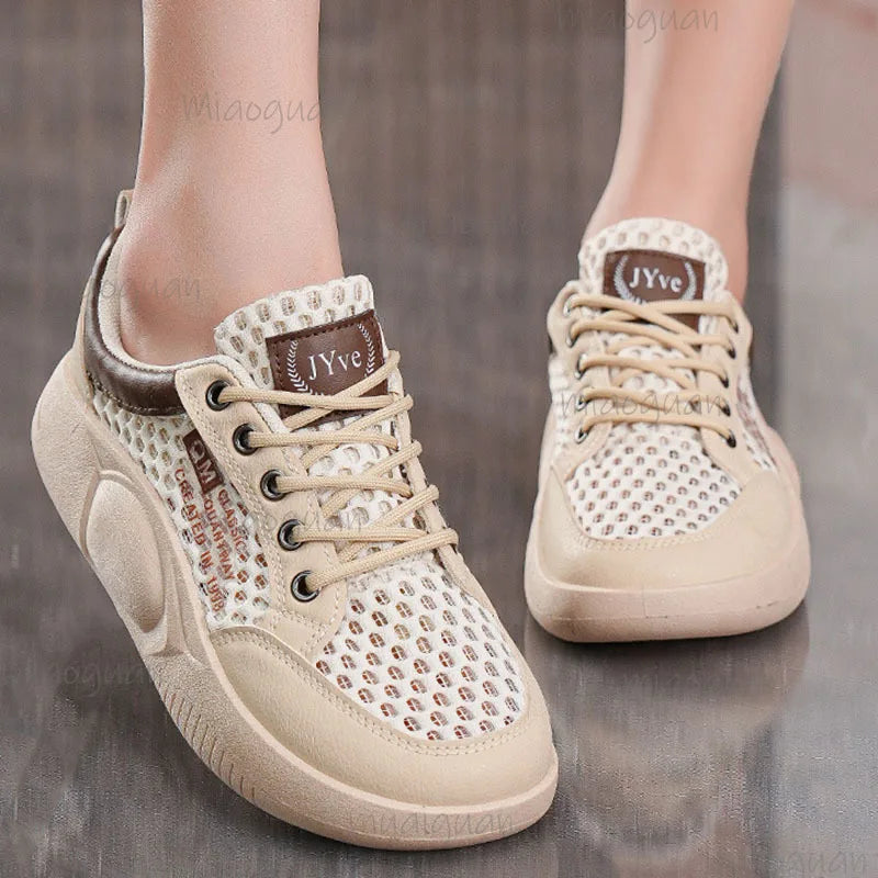 Women's Platform Mesh Sneakers – Breathable Lace-Up Casual Shoes Platform Sneakers Axl