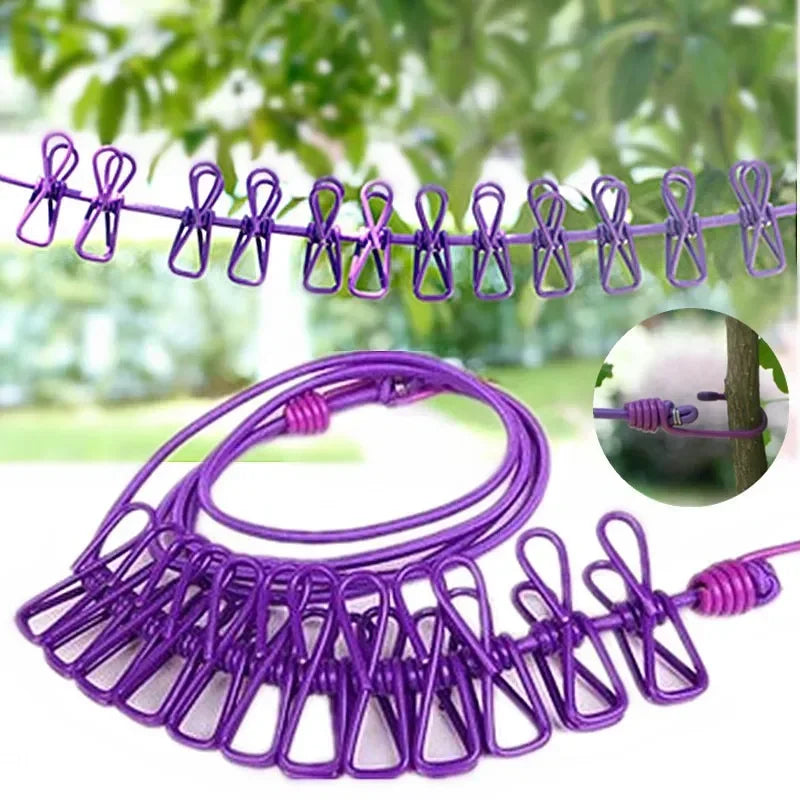 4M Stretch Camping Clothesline with 12 Clips | Travel Laundry Line Travel Clothesline Axl