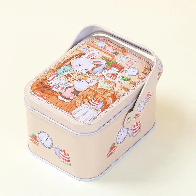 Vintage Tin Candy Box with Handle – Metal Storage Container Tin Storage Box Axl 10.5x8x6.3cm A4