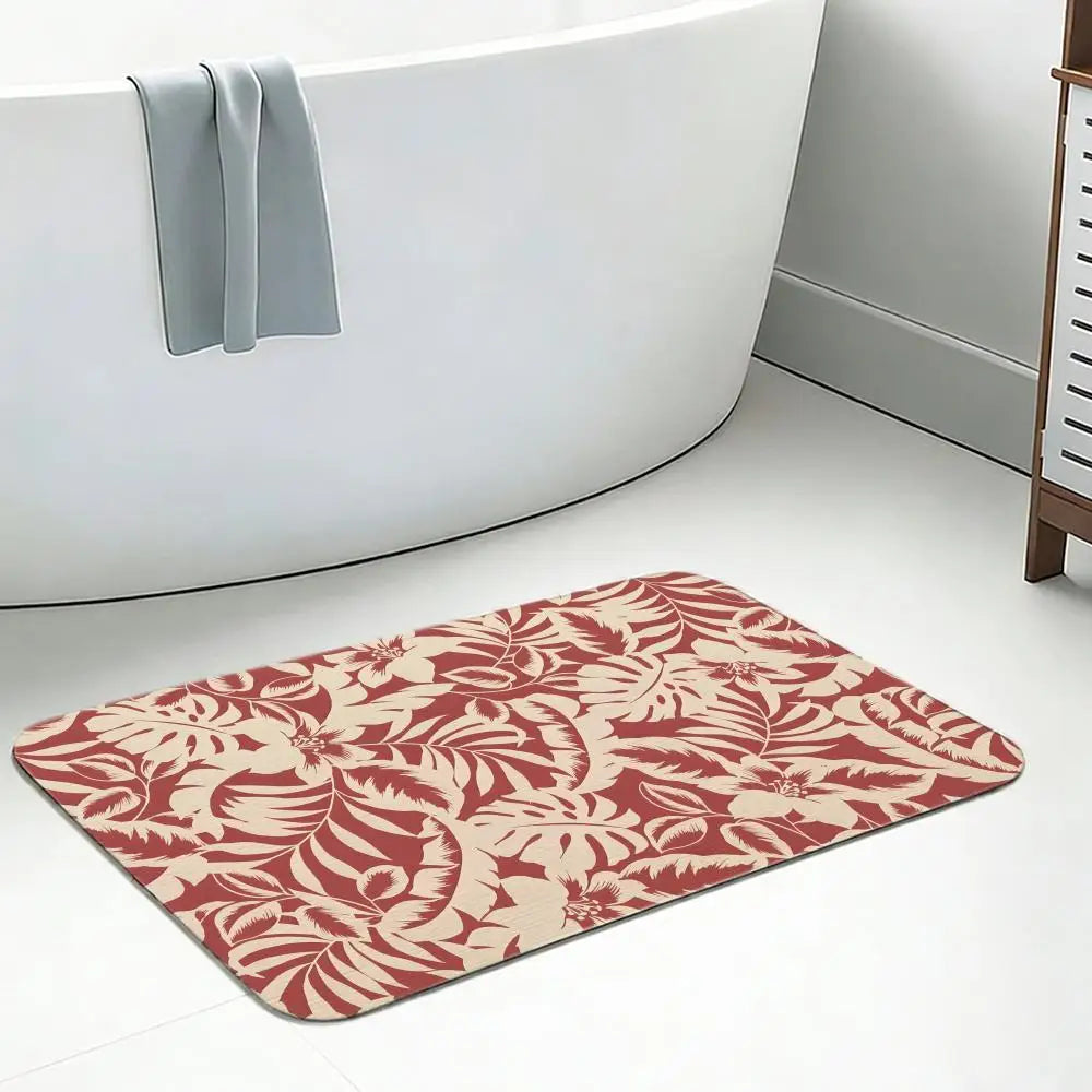 Hawaiian Tropical Leaf Diatomite Bath Mat – Quick Dry Non-Slip Diatomite Bath Mat Axl