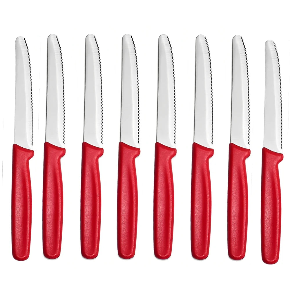 Serrated Steak Knife Set 1/4/8 Pcs – Sharp Steel Dinner Knives Steak Knife Set Axl Knife-Red-8PCS