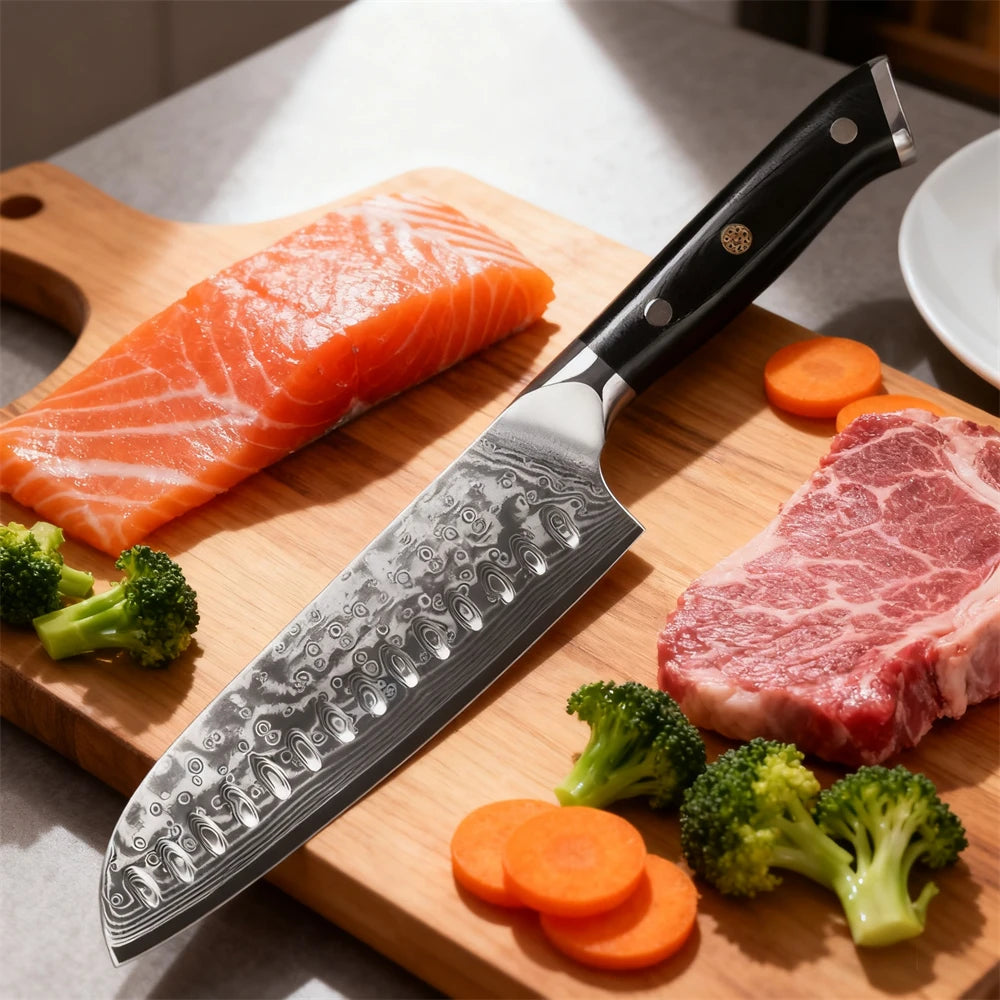 Santoku Kitchen Knife – Sharp Steel Chef & Utility Blade Kitchen Knife Axl