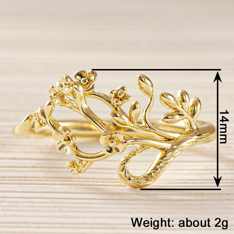 Huitan Gold Leaf Open Ring – Adjustable Statement Ring for Women Fashion Ring Axl