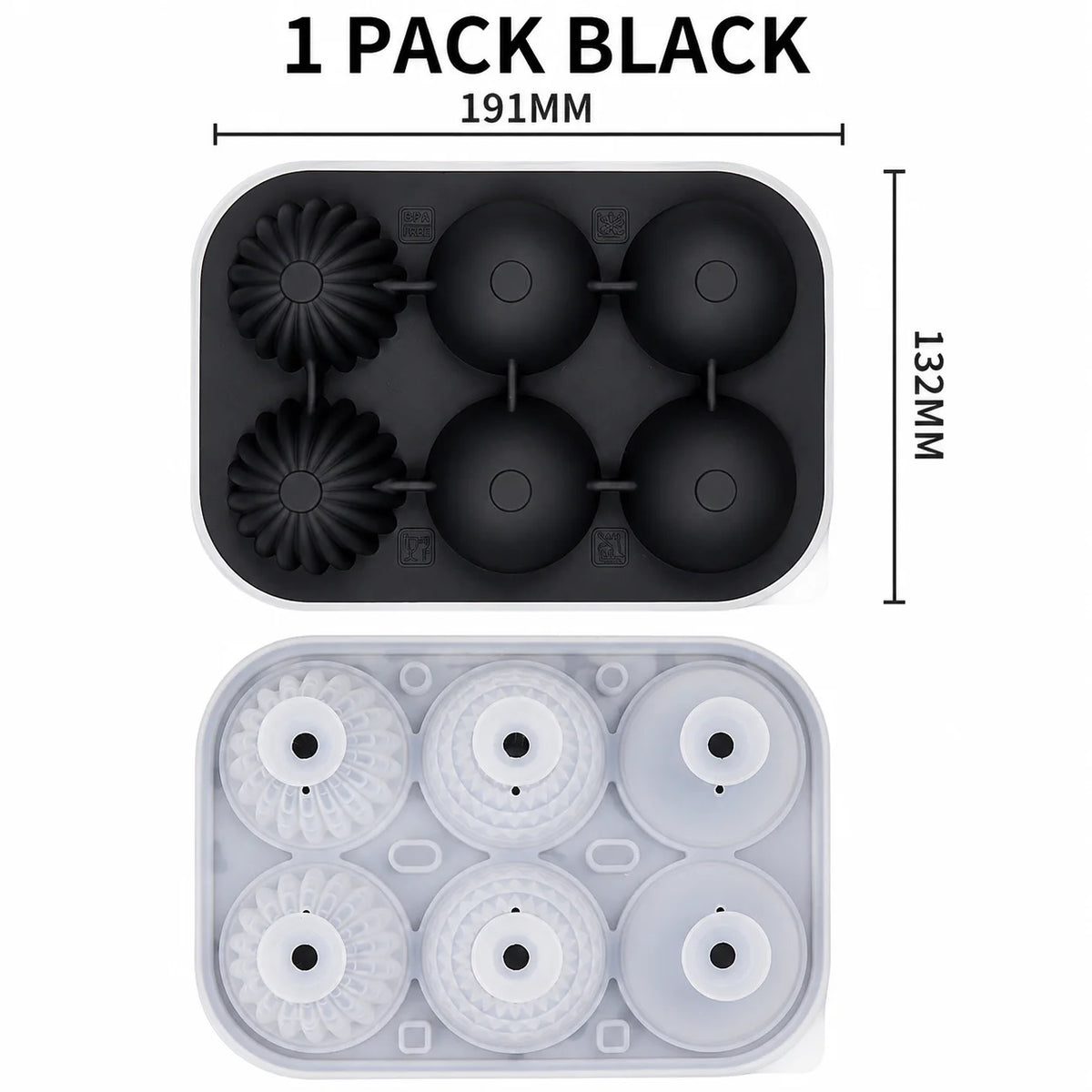 Large Whiskey Ice Ball Mold – 6 Cavity Sphere & Diamond Silicone Silicone Ice Ball Mold Axl 1 Pack Black
