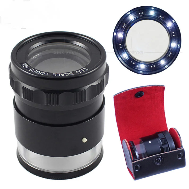 10X LED Magnifier with Scale & Optical Glass – Textile Loupe Illuminated Magnifier Loupe Axl Cross scale plate 10X