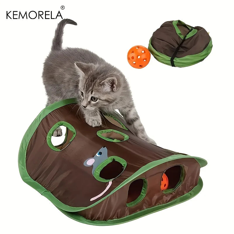 KEMORELA Cat Tunnel Toy – 9-Hole Foldable Hide & Seek Game Cat Tunnel Toy Axl