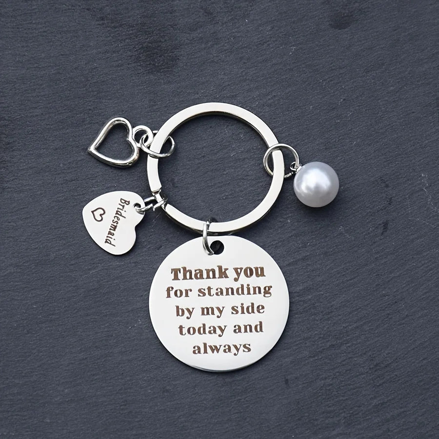 Pearl Accent Bridesmaid Keychain Gift Set – Thank You Bridesmaid Keychain Gift Axl Steel Color