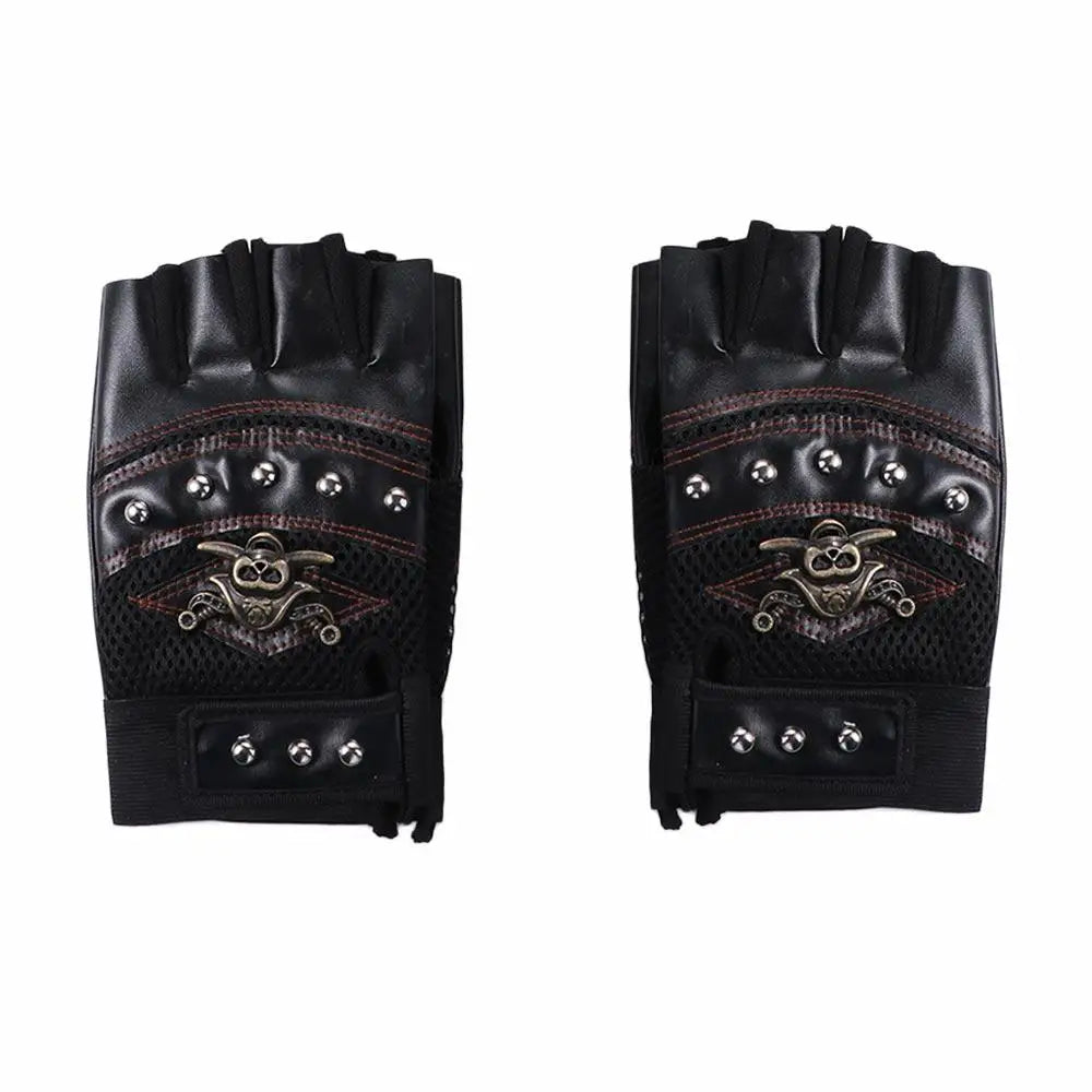 Punk Skull Rivet Half Finger PU Leather Cycling Gloves Cycling Gloves Axl