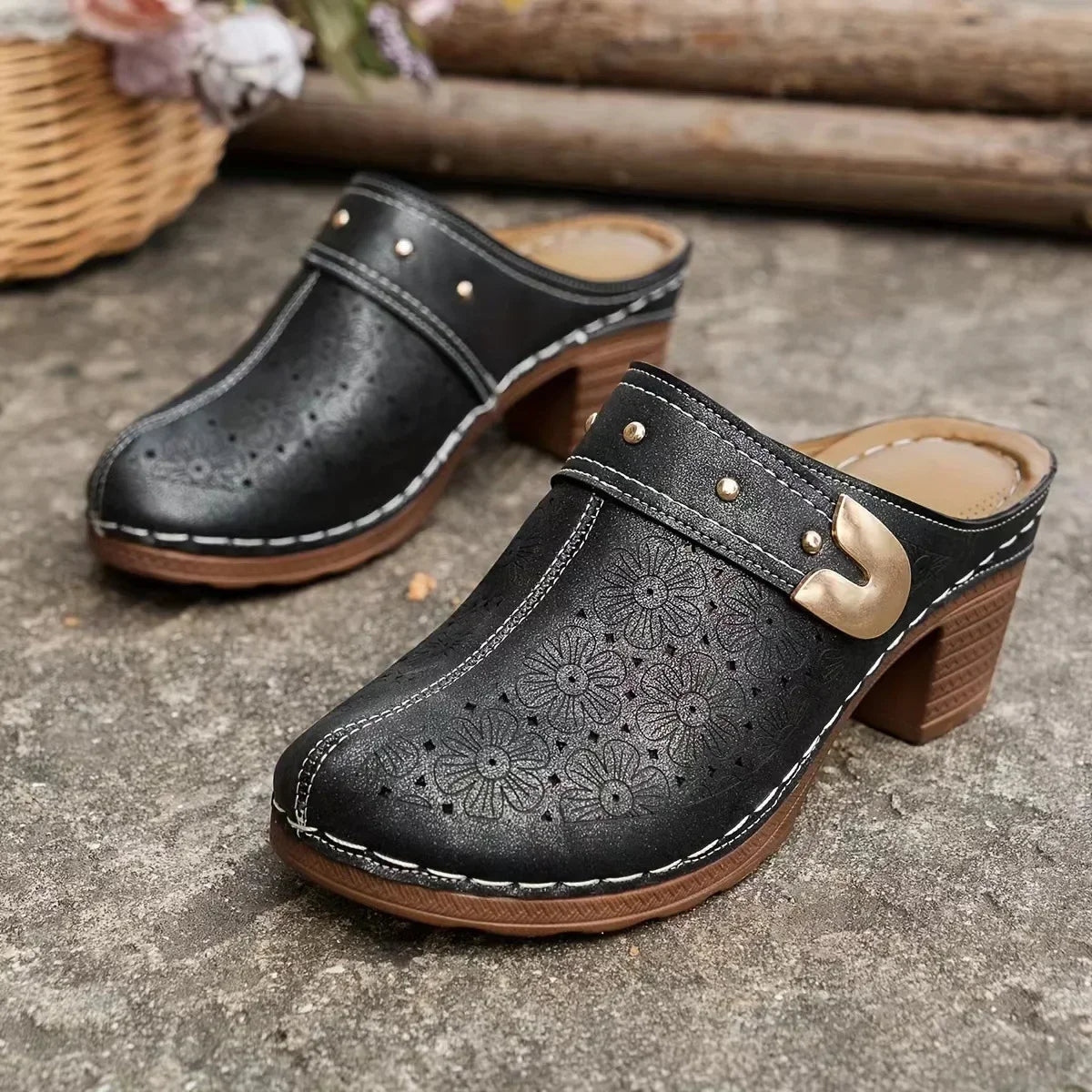 Women's Platform Chunky Heel Mule Slippers – Retro Thick Sole Platform Mule Slippers Axl