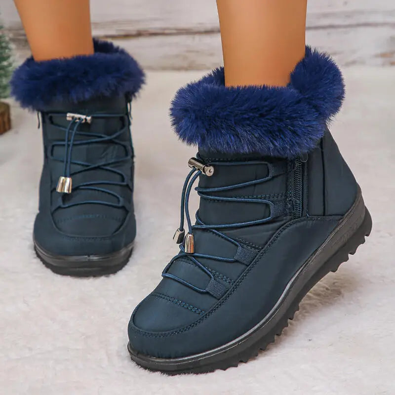 Women's Waterproof Faux Fur Ankle Snow Boots | Non-Slip Wedge Women's Snow Boots Axl