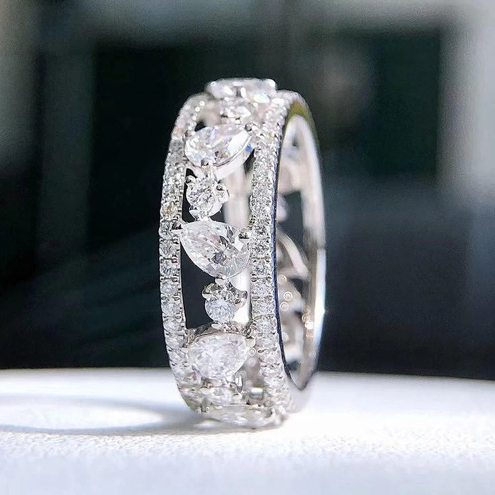 Huitan Women's CZ Eternity Wedding Band Ring – Silver Tone Wedding Band Ring Axl F1439 7