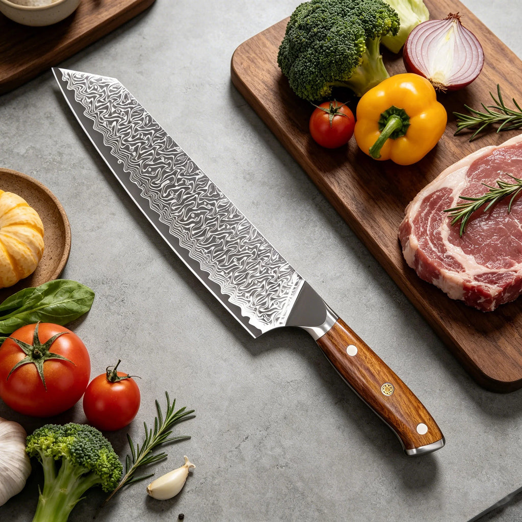 Hand Forged Kiritsuke Damascus Steel Kitchen Knife – 20cm Damascus Kitchen Knife Axl Chef Knife
