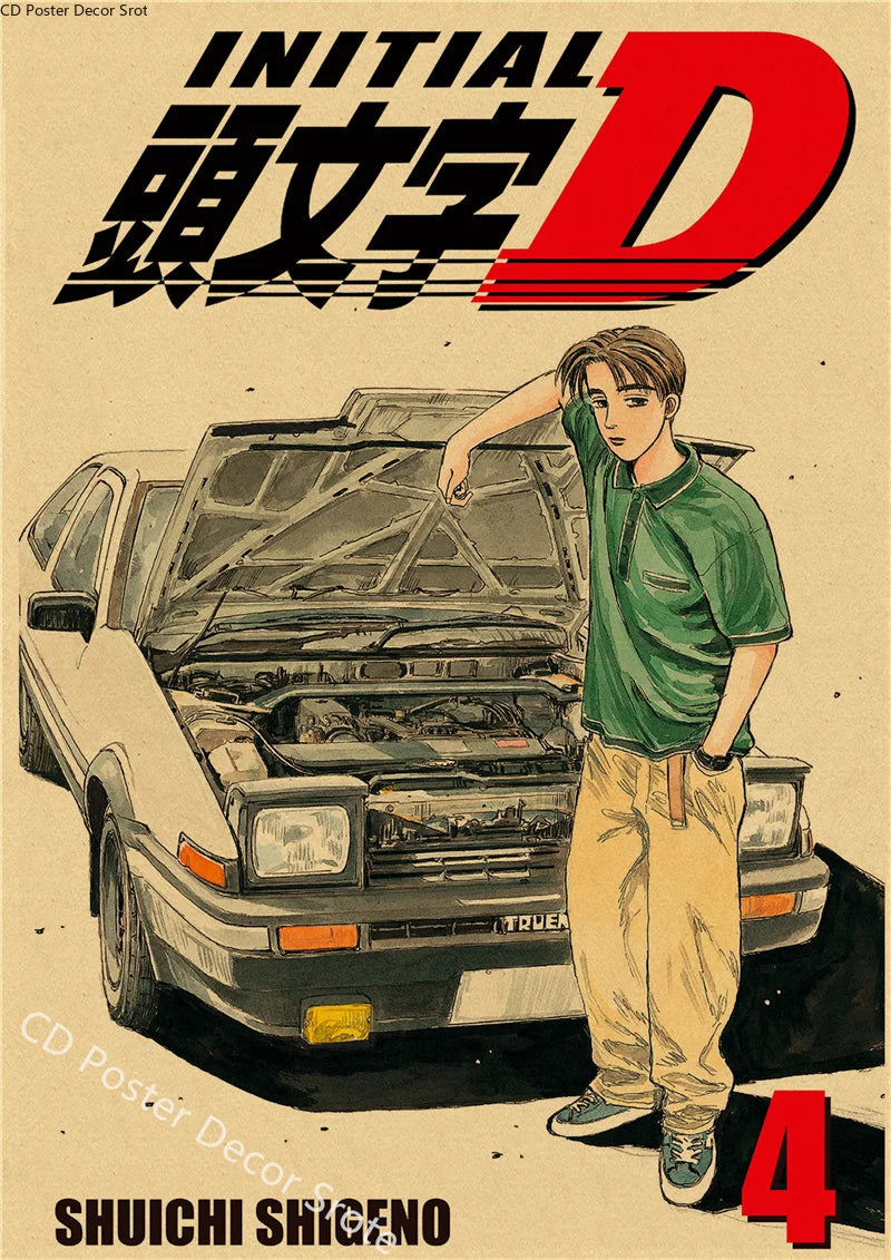 Initial D Anime Kraft Paper Poster – Vintage Manga Wall Art Anime Wall Poster Axl