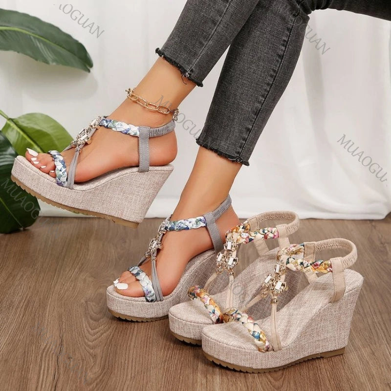 Women's Bohemian T-Strap Wedge Platform Sandals Open Toe Wedge Platform Sandals Axl