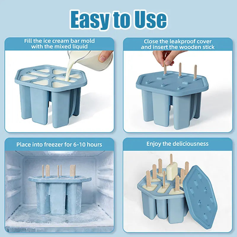 Silicone Popsicle Molds 8/10 Grid Ice Pop Maker + 50 Sticks Ice Pop Mold Set Axl