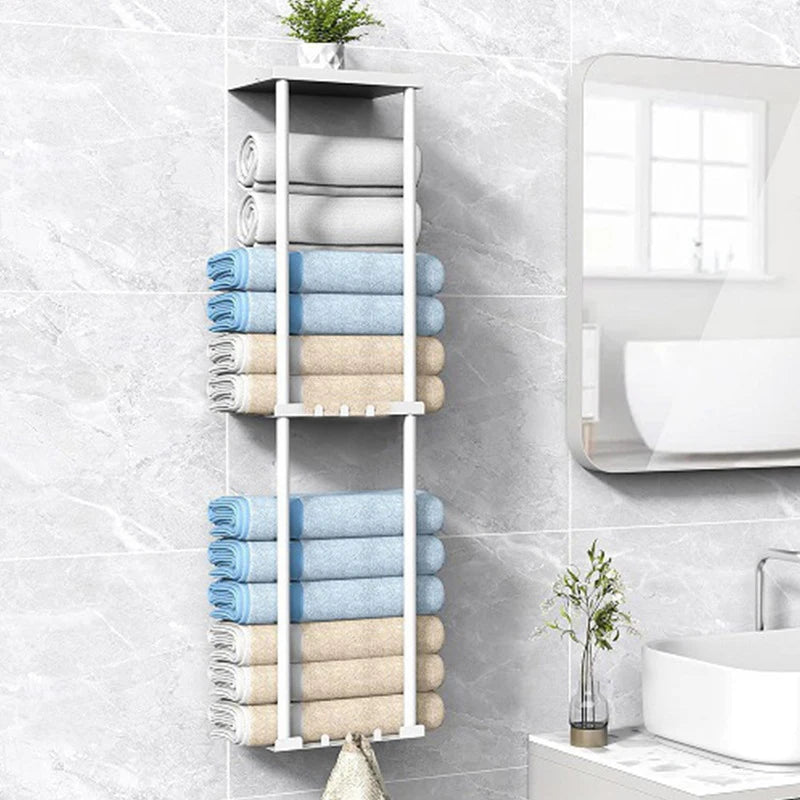 Metal 3-Tier Wall-Mounted Bathroom Shelf & Towel Rack Bathroom Wall Shelf Axl White