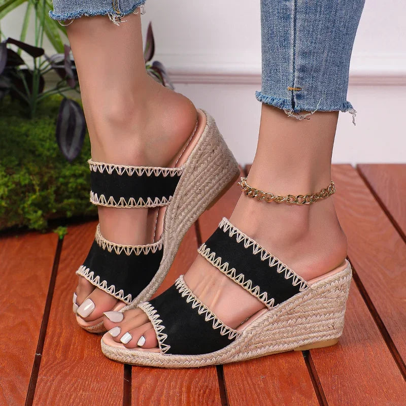 UXST Women's Wedge Sandals – Canvas Slip-On Beach Shoes Women's Wedge Sandals Axl