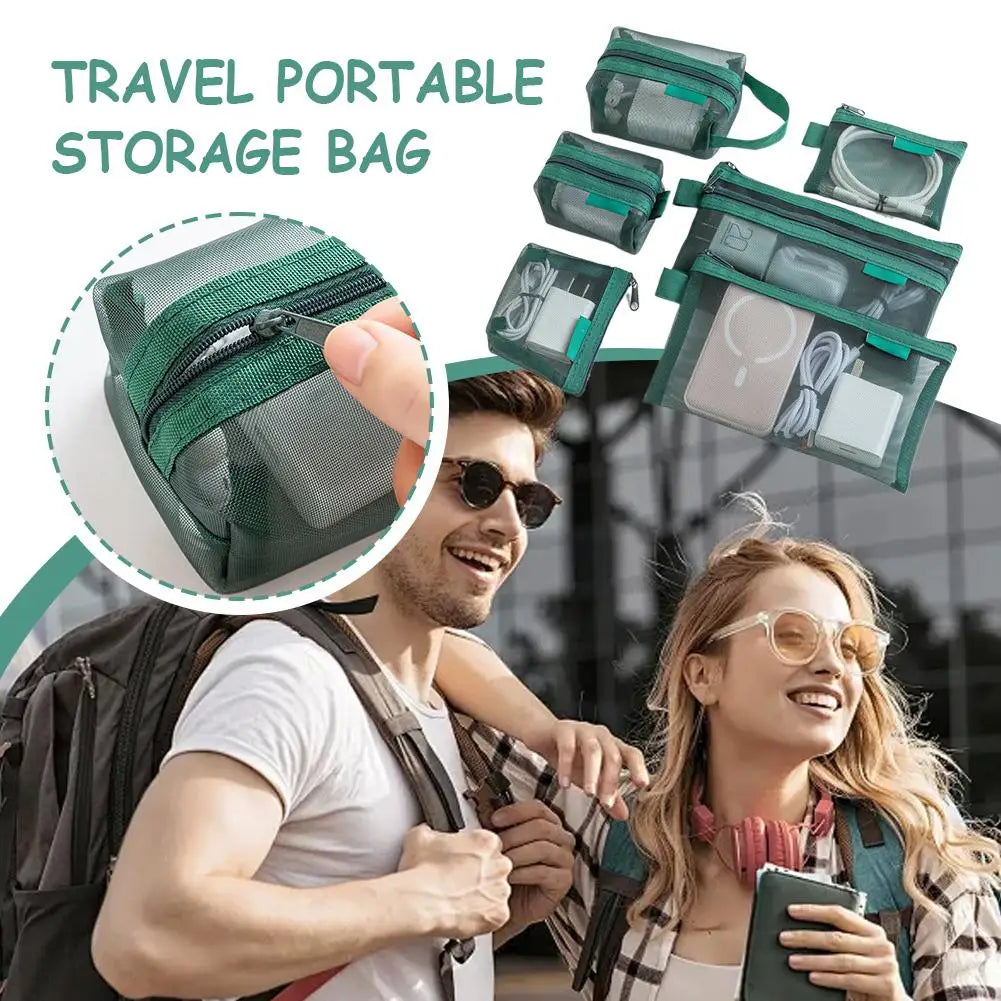 6-Piece Clear Mesh Travel Pouch Set – Cosmetic & Organizer Bags Travel Organizer Pouches Axl