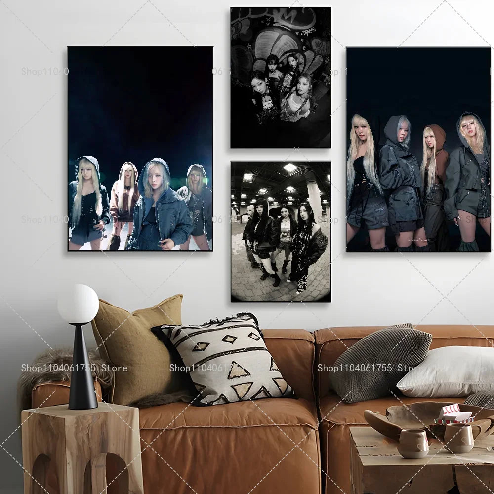 Aespa Kpop Girl Group Poster – Self-Adhesive Waterproof Wall Sticker Wall Art Poster Axl