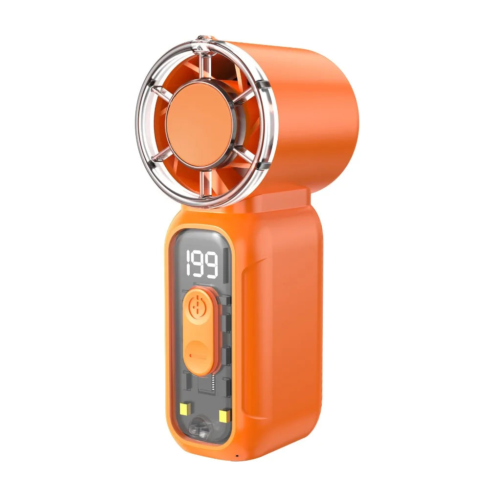 USB Rechargeable Mini Handheld Fan – Digital Display Turbo Portable Handheld Fan Axl Orange Style B