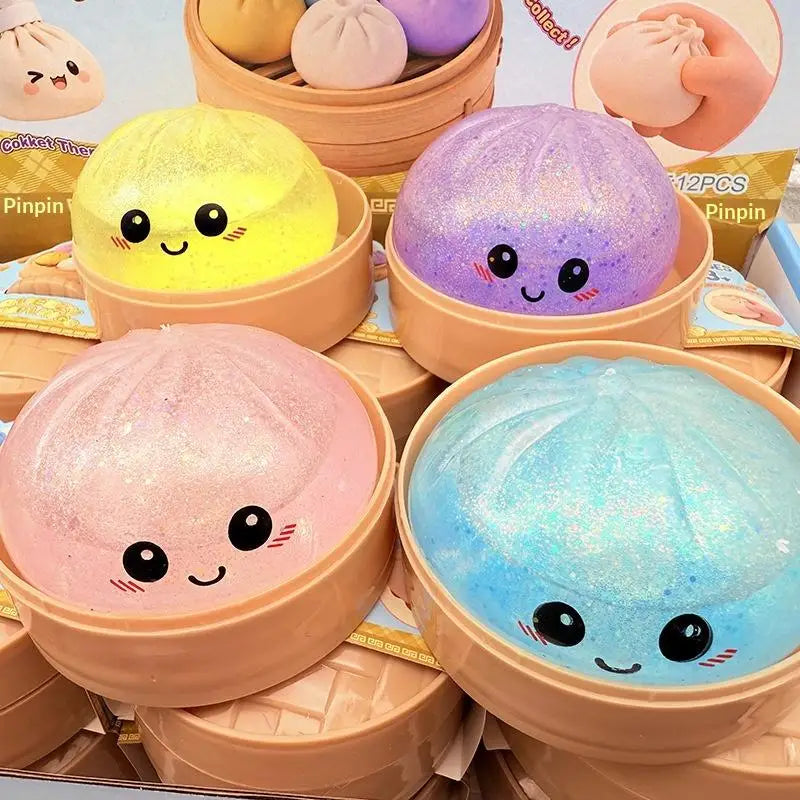 Oversized Rainbow Dumpling Squeeze Fidget Toy – Glitter Silicone Sensory Fidget Toy Axl