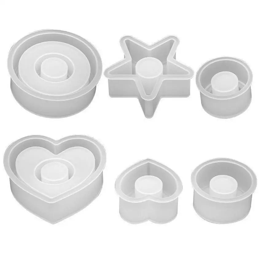 3D Silicone Candle Holder Mold – Heart, Star & Round Shapes Silicone Craft Mold Axl