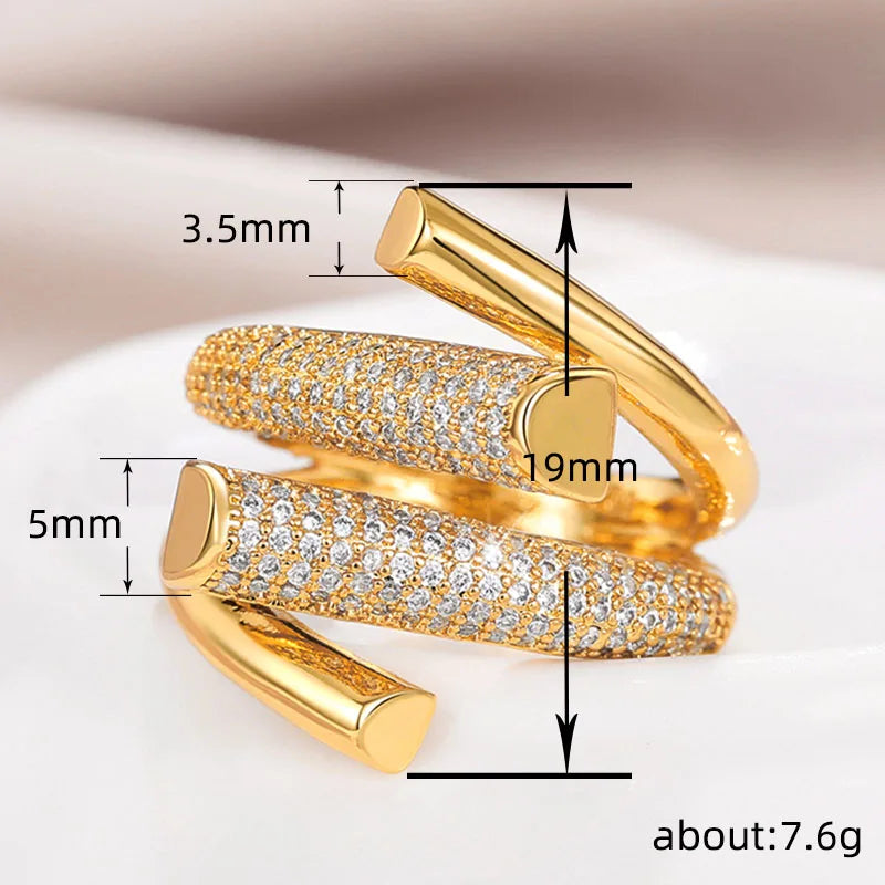 Huitan Geometric Gold CZ Ring – Sparkling Women's Fashion Ring Fashion Ring Axl