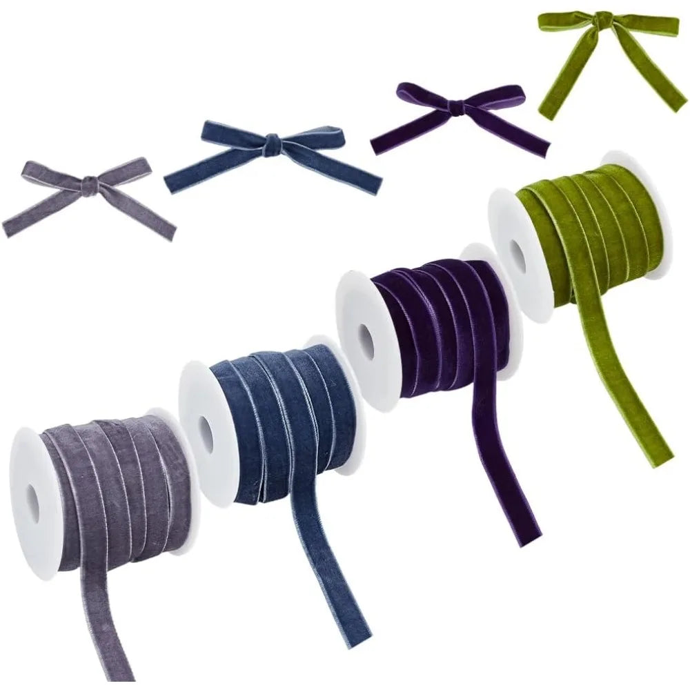 40 Yards Velvet Ribbon Set – 4 Colors 3/8 Inch with Spools Velvet Ribbon Set Axl