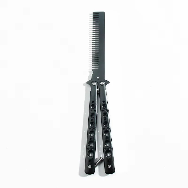 Stainless Steel Folding Butterfly Swing Comb | Hair Styling Folding Hair Comb Axl black