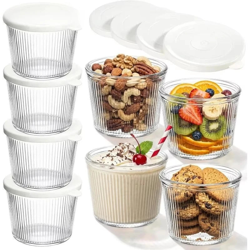 KEMORELA Glass Bowls with Lids – Stackable Striped Set Glass Storage Bowls Axl