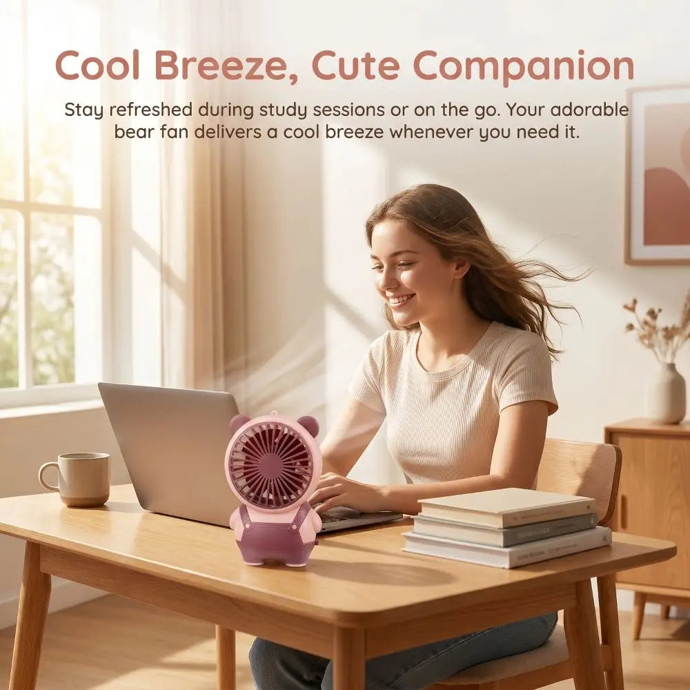 Bear Shape USB Rechargeable Mini Fan – Portable Kids Handheld Mini Handheld Fan Axl