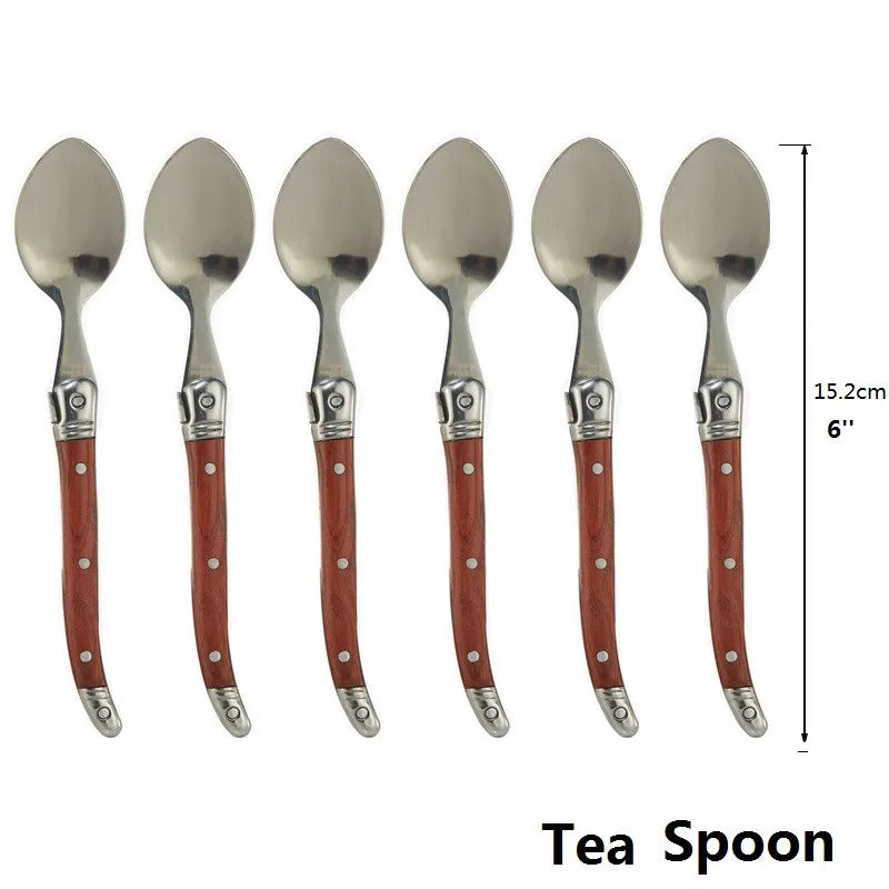 6-Piece Laguiole-Style Cutlery Set – Wood Handle Forks & Spoons Flatware Cutlery Set Axl 6pcs tea spoon