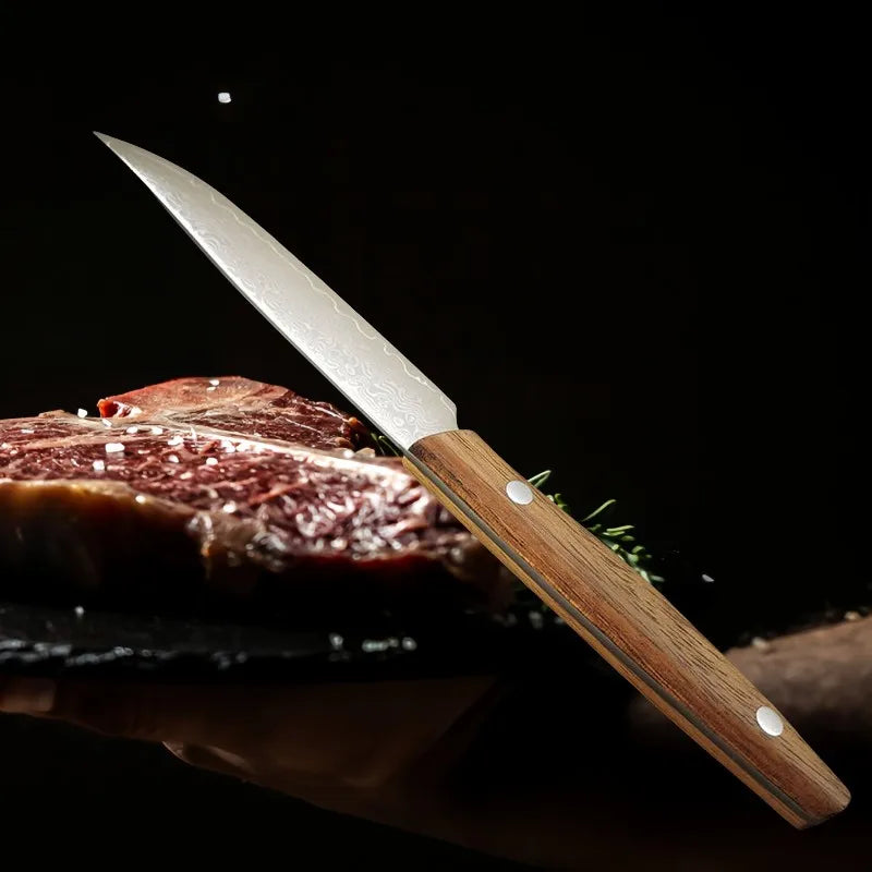 Damascus Steel Steak Knife – 4" Sharp Blade & Wood Handle Damascus Kitchen Knife Axl