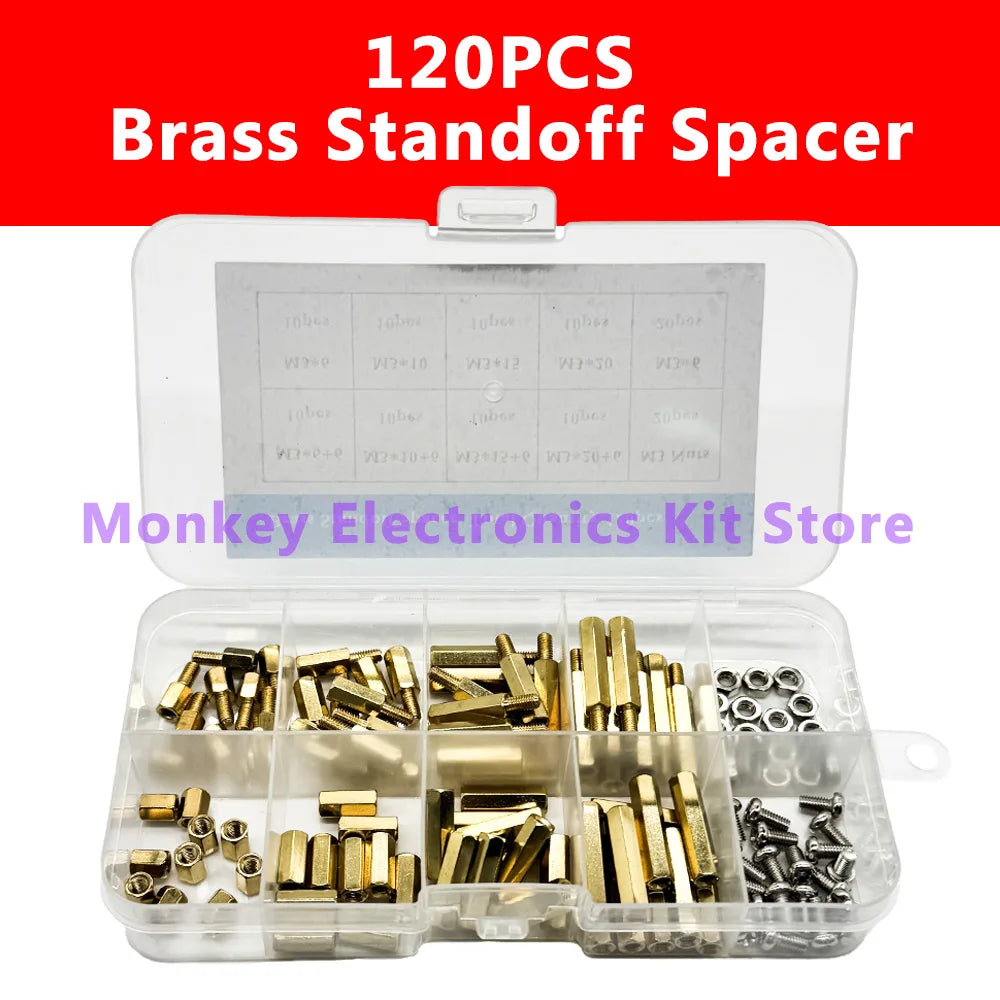 120pcs M3 Brass Standoff Spacer Kit – PCB Hex Pillar Screws & Nuts PCB Standoff Kit Axl