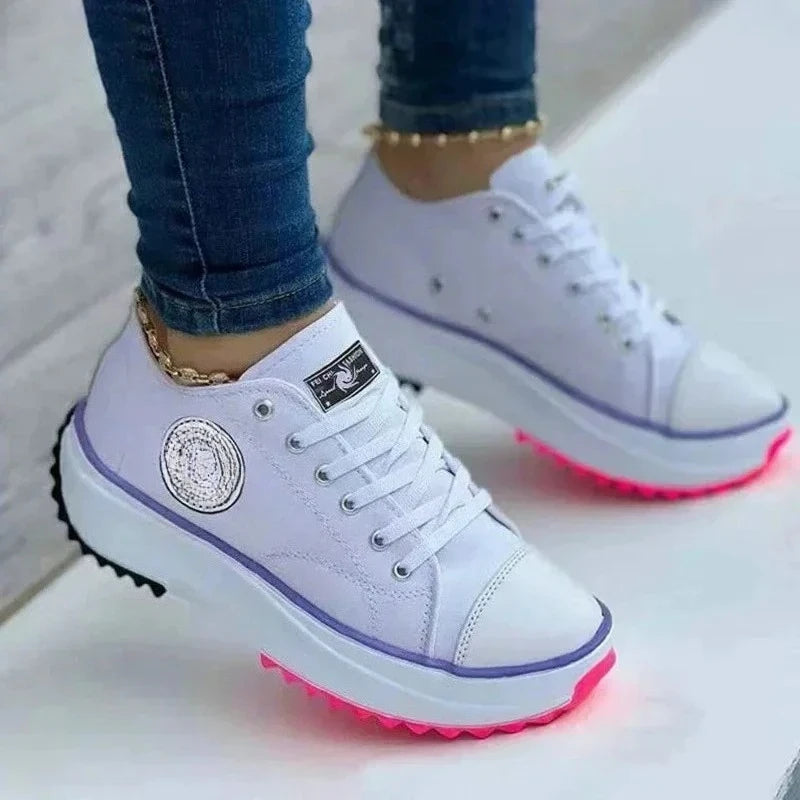 Women's Canvas Lace-Up Sneakers – Flat Casual Walking Shoes Canvas Sneakers Axl
