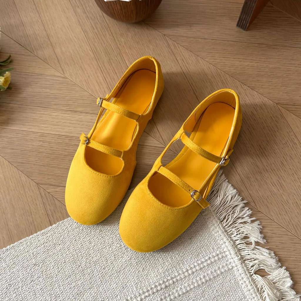 Women's Double Strap Mary Jane Ballet Flats | Retro Sandals Ballet Flat Sandals Axl Yellow 41