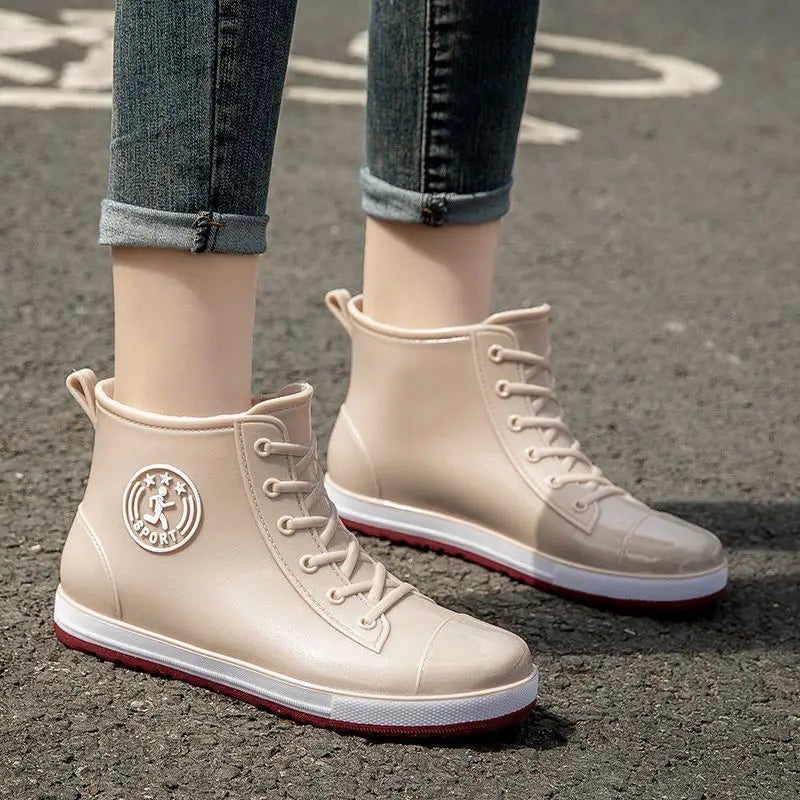 Women's Waterproof Ankle Rain Boots – Slip-On PVC Galoshes Women's Rain Boots Axl Apricot CN 41