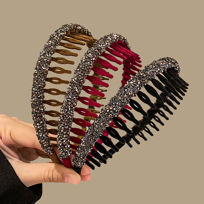Rhinestone Flocking Hair Hoop – Non-Slip Toothed Headband Rhinestone Headband Axl