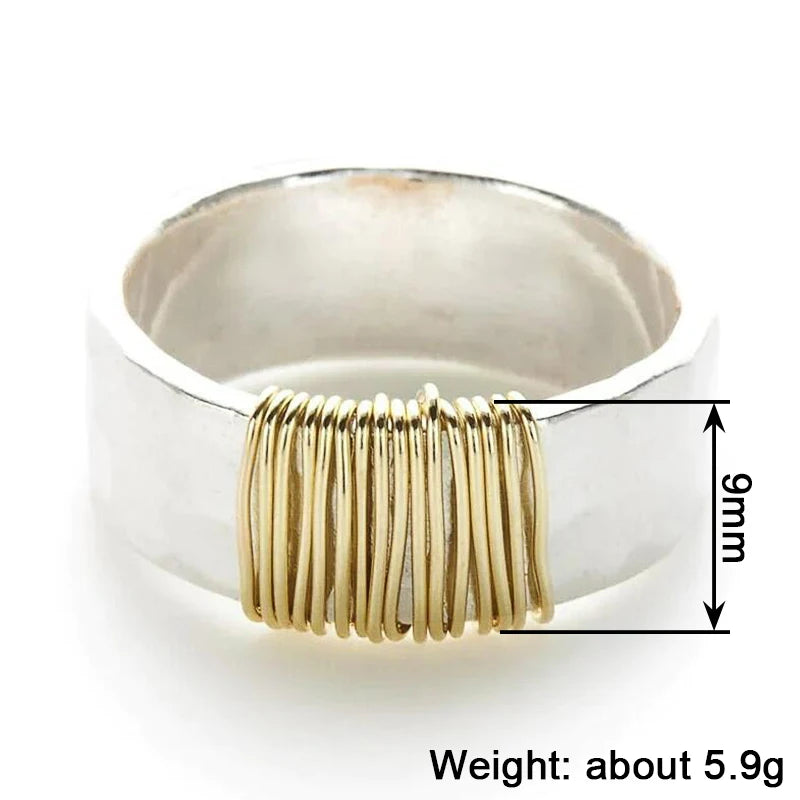 Huitan Two-Tone Textured Brass Ring for Women | Sizes 5–14 Fashion Ring Axl
