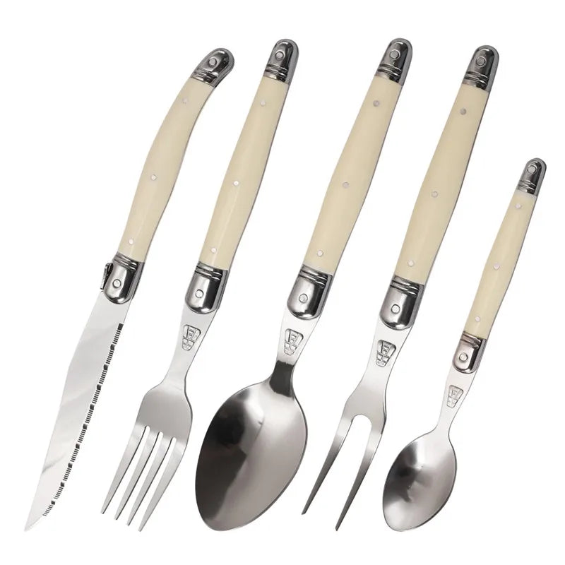 Laguiole Cutlery Set 4–24pc | Ivory Handle Stainless Steel Flatware Cutlery Set Axl