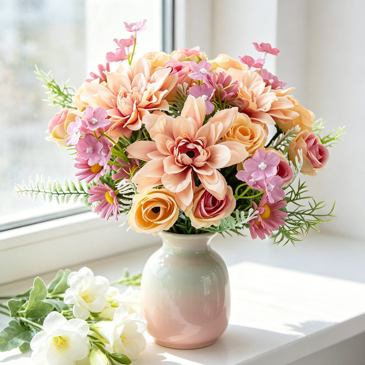 Artificial Silk Dahlia Rose Bouquet – Wedding & Home Decor Artificial Flower Bouquet Axl