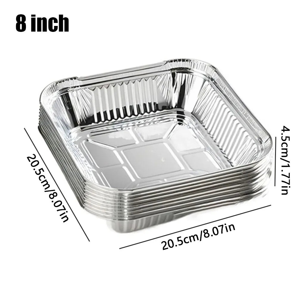 10-Pack Aluminum Foil Trays for Air Fryer, Oven & BBQ Aluminum Foil Baking Tray Axl 8 inch-10Pcs