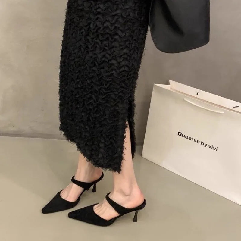 French Retro Women's Pointed Toe High Heel Mule Slippers High Heel Mules Axl 39 black