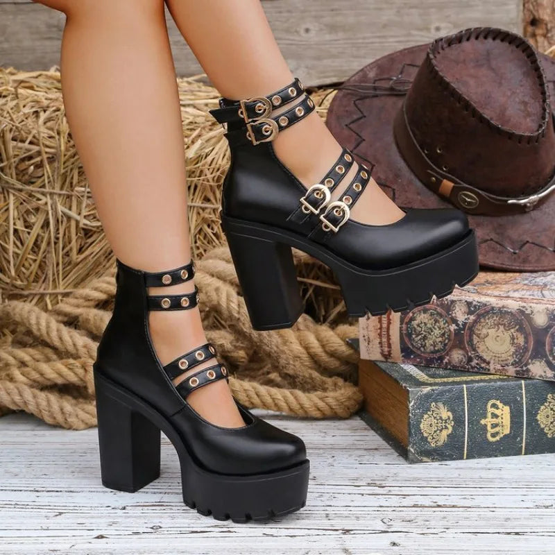 Women's Block Heel Platform Mary Jane Pumps – Buckle Strap Platform Heel Pumps Axl