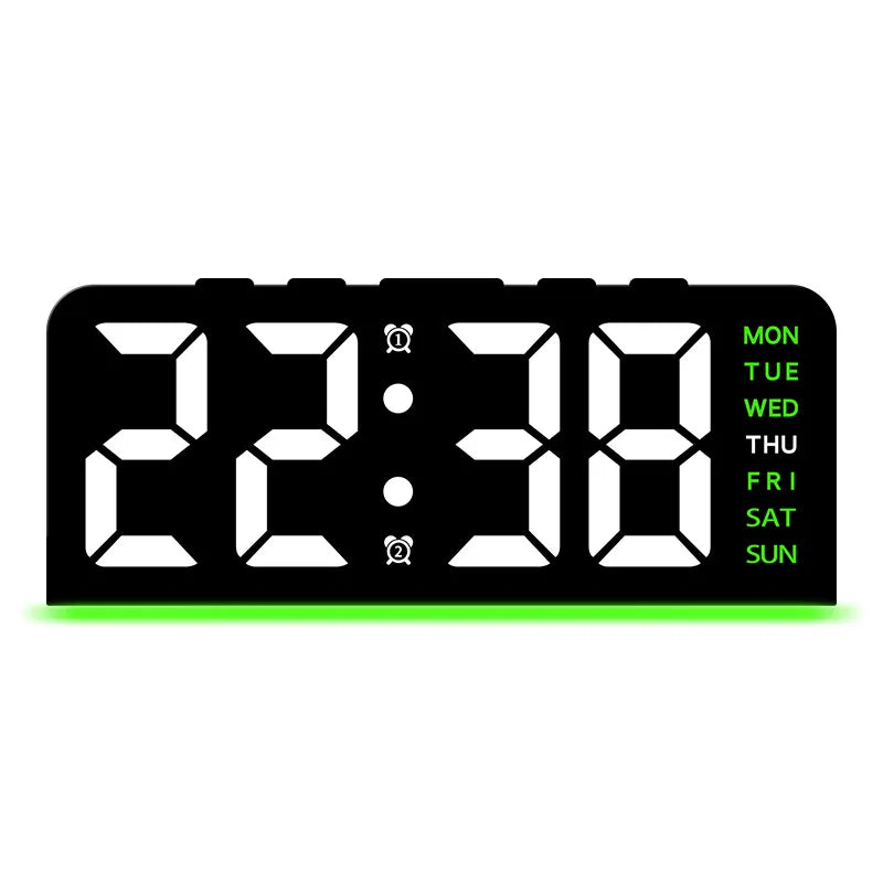 7" LED Digital Alarm Clock – Dual Alarm, Date & Night Light Digital Alarm Clock Axl Black shell - Green