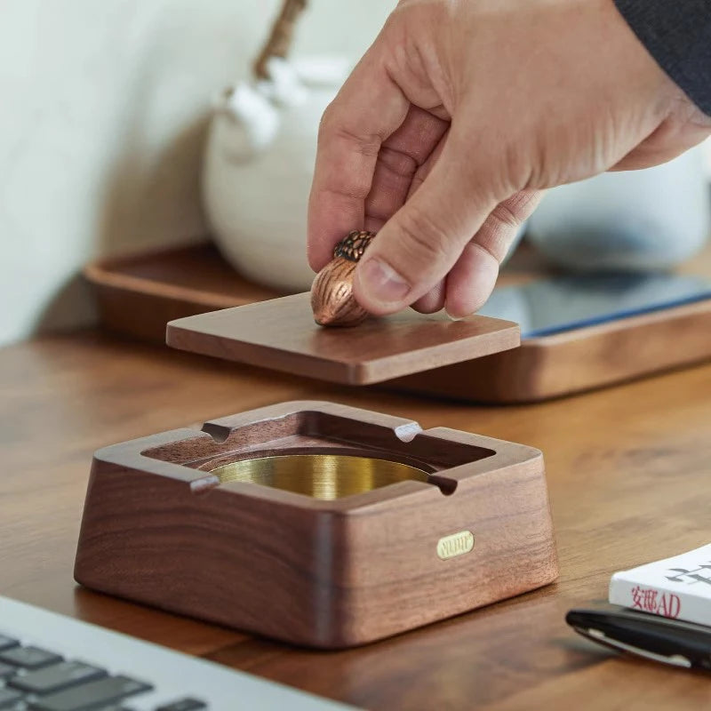 Vintage Wooden Ashtray with Stainless Steel Lid | Home Décor Decorative Ashtray Axl