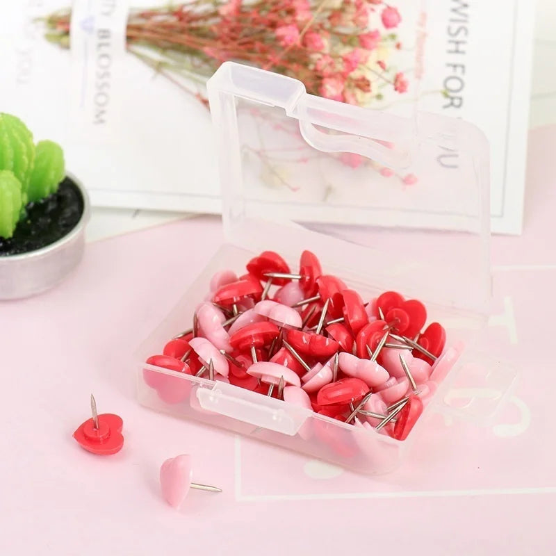 Heart Shape Push Pins 50 Pack – Colored Cork Board Thumb Tacks Decorative Push Pins Axl
