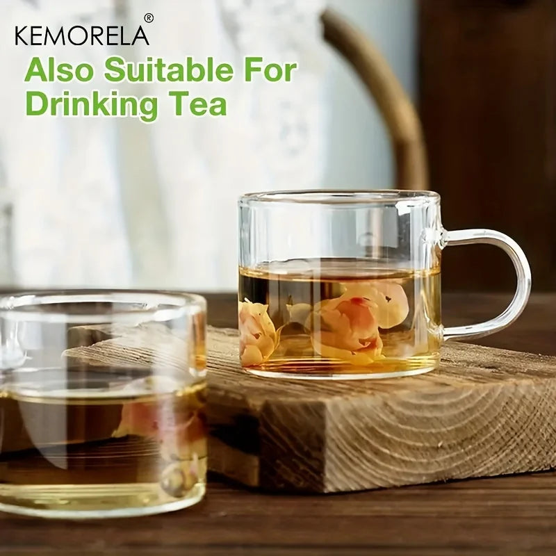 KEMORELA 6-Pack Glass Espresso Cups 4oz with Handle | Microwave Safe Glass Espresso Cups Axl