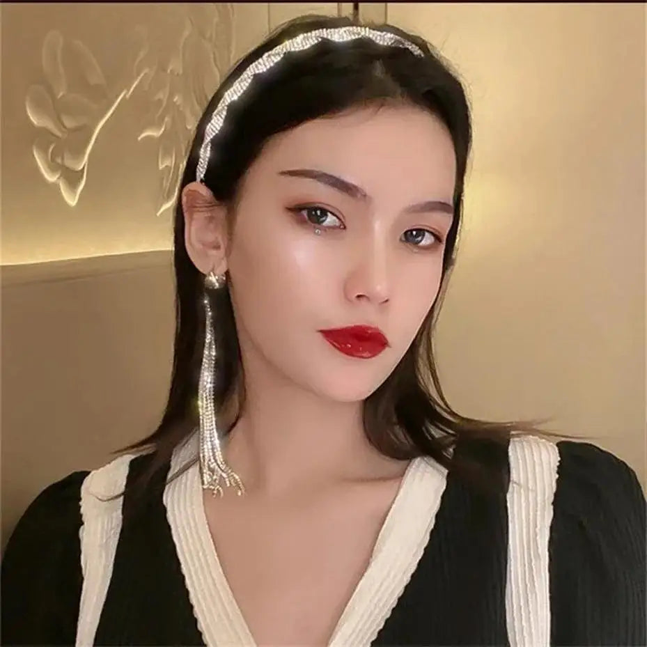 Black Velvet Rhinestone Tassel Headband – Bridal Hair Clip Bridal Hair Accessory Axl