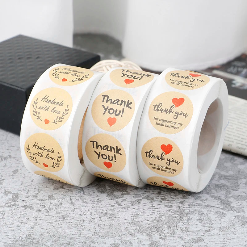500 Thank You Stickers – Round Kraft Paper Seal Labels Roll Decorative Sticker Labels Axl